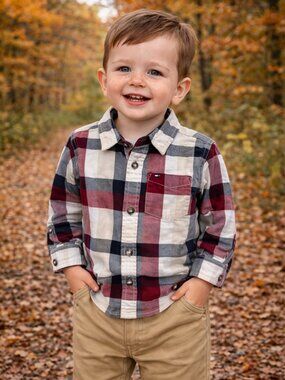 NWT Tommy Hilfiger Baby Boy 2 Piece Outfit 24 Months Plaid Shirt Khaki Pants Set